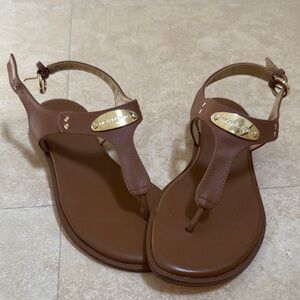 Michael Kors Tan Leather Sandals with Gold Accents (6.5)